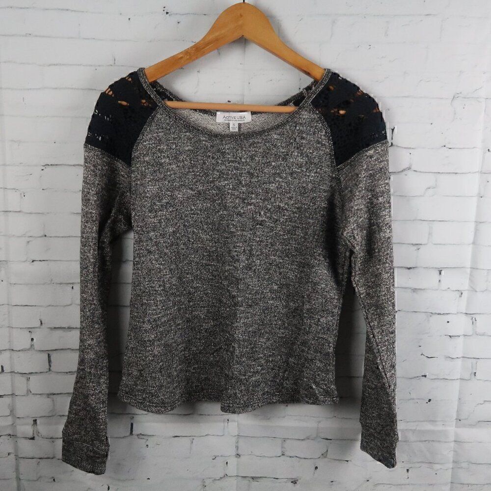 ACTIVE USA BLACK & WHITE LONG SLEEVE ROUND NECK KNIT TOP SIZE SMALL